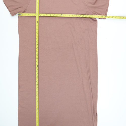 F&F Women Brown Short Sleeve Ribbed Midi T-Shirt Dress Size 10