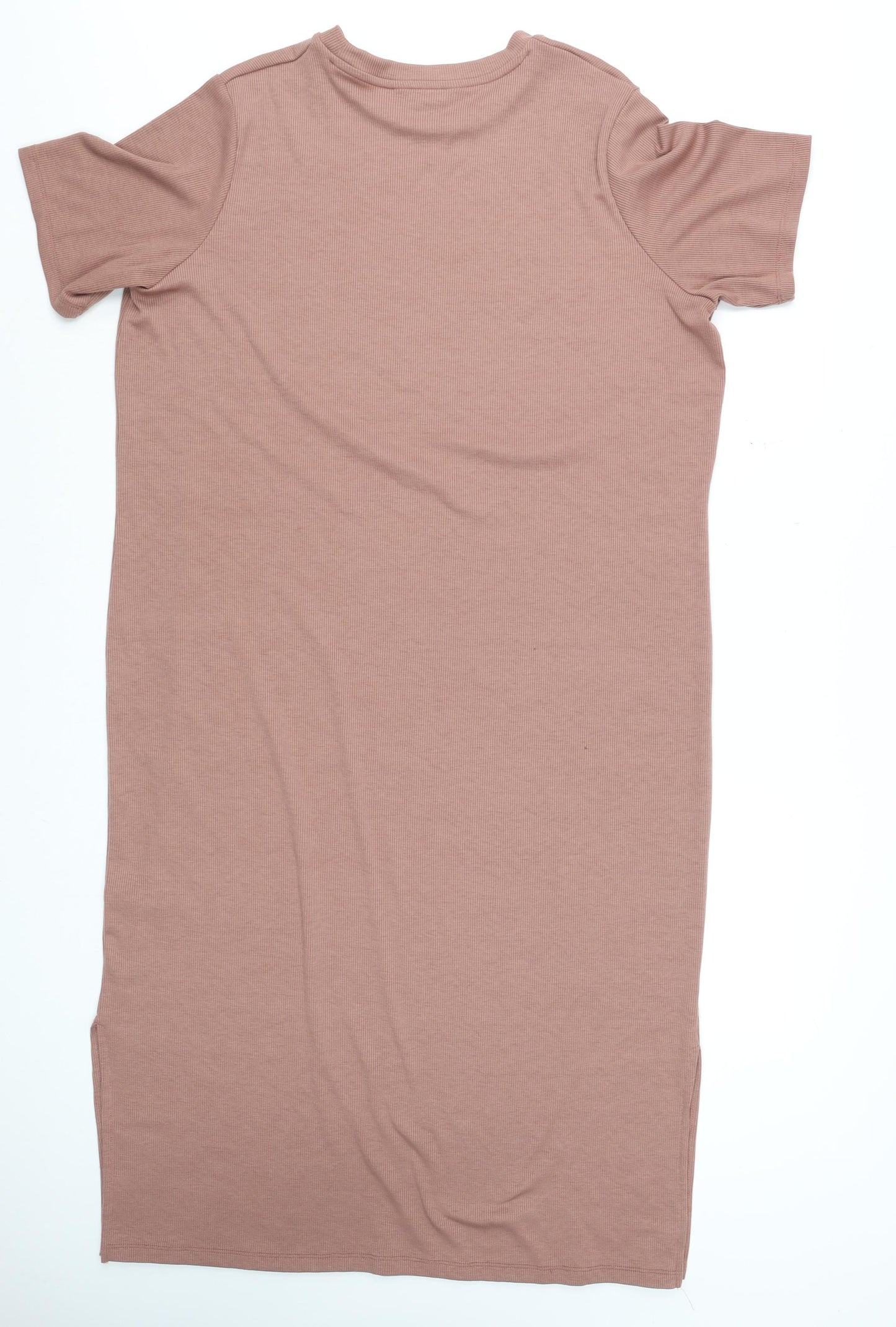 F&F Women Brown Short Sleeve Ribbed Midi T-Shirt Dress Size 10
