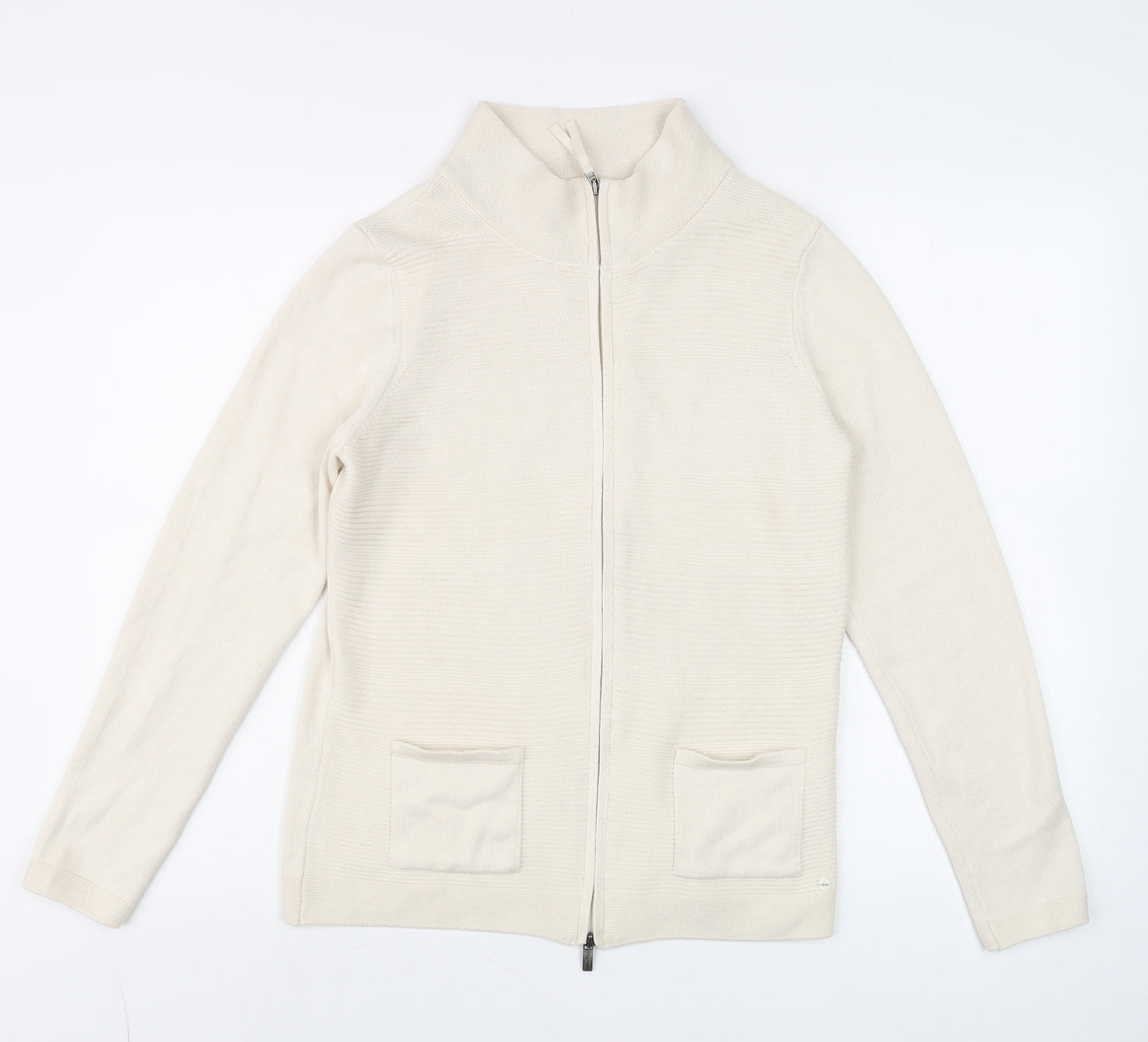 Olsen Womens Ivory Knit Full Zip Jacket Size 10 Regular Fit
