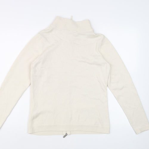 Olsen Womens Ivory Knit Full Zip Jacket Size 10 Regular Fit