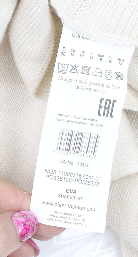Olsen Womens Ivory Knit Full Zip Jacket Size 10 Regular Fit