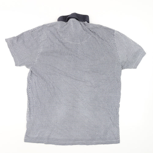Swade Men's Blue Geometric Cotton Short Sleeve Polo Shirt L