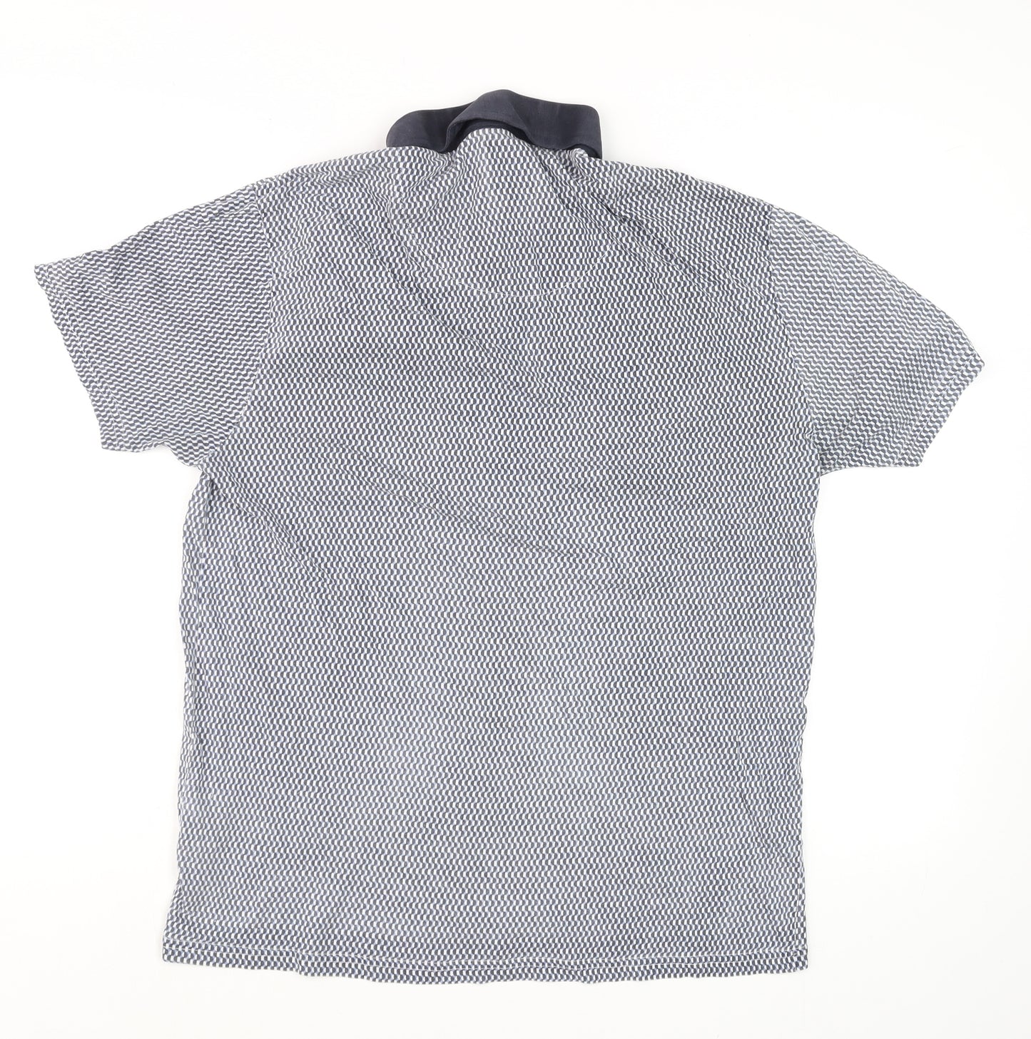 Swade Men's Blue Geometric Cotton Short Sleeve Polo Shirt L