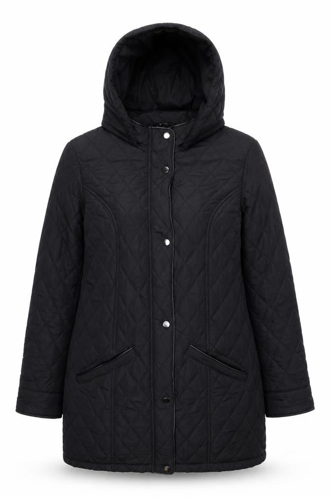 Very Women’s Black Quilted Hooded Long Coat Size 12