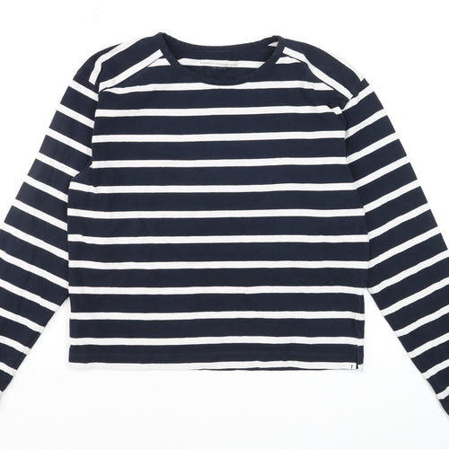 French Connection Women's Blue Striped Long Sleeve Cotton T-Shirt Size M