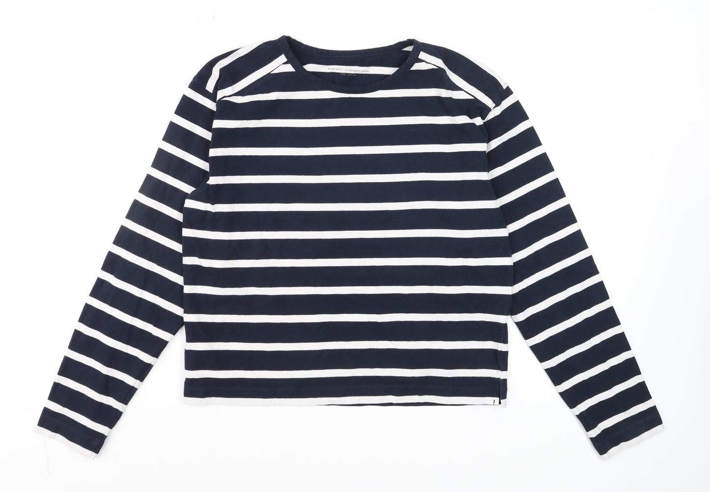 French Connection Women's Blue Striped Long Sleeve Cotton T-Shirt Size M
