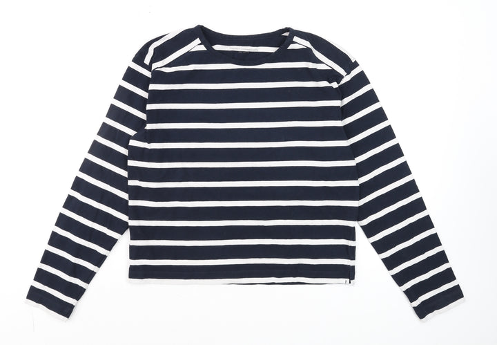 French Connection Women's Blue Striped Long Sleeve Cotton T-Shirt Size M