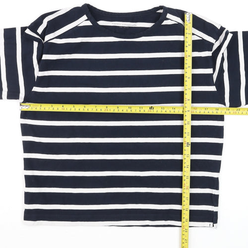 French Connection Women's Blue Striped Long Sleeve Cotton T-Shirt Size M