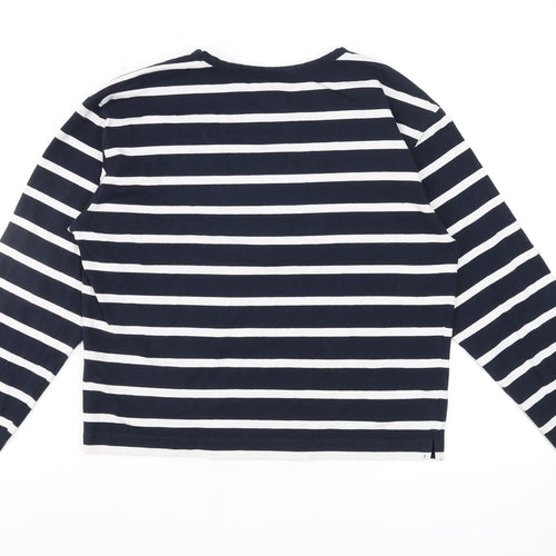 French Connection Women's Blue Striped Long Sleeve Cotton T-Shirt Size M