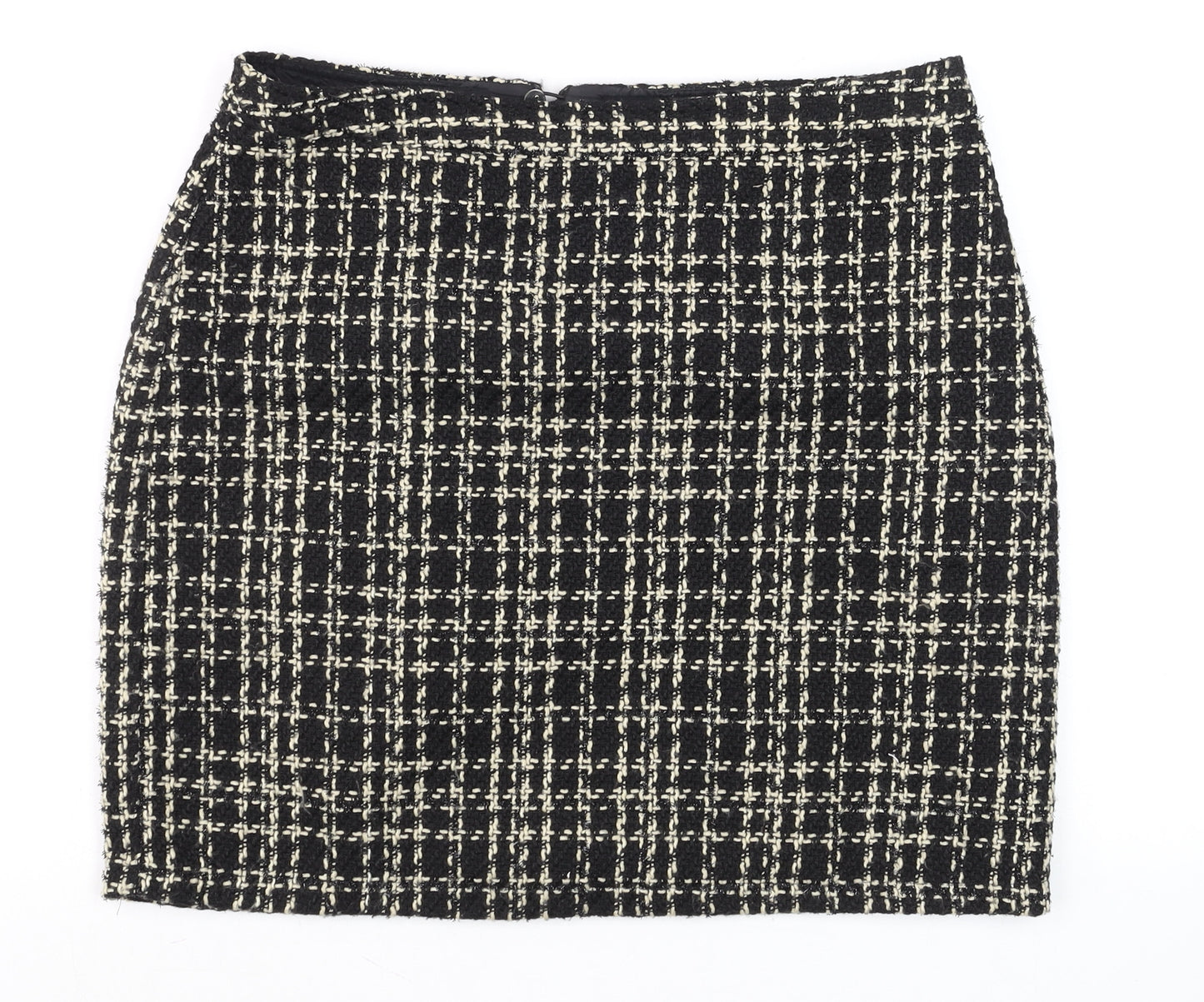 Papaya Women Black Check Tweed Pencil Skirt Size 12 Workwear