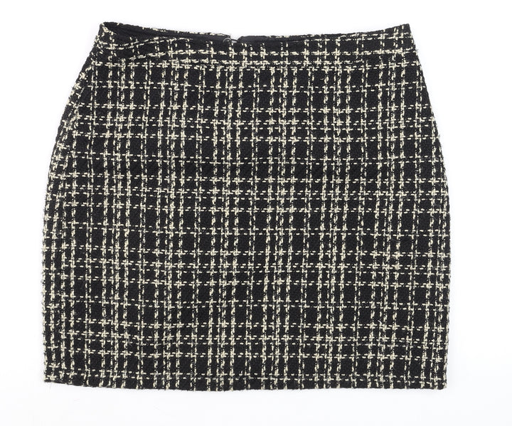 Papaya Women Black Check Tweed Pencil Skirt Size 12 Workwear
