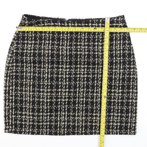 Papaya Women Black Check Tweed Pencil Skirt Size 12 Workwear