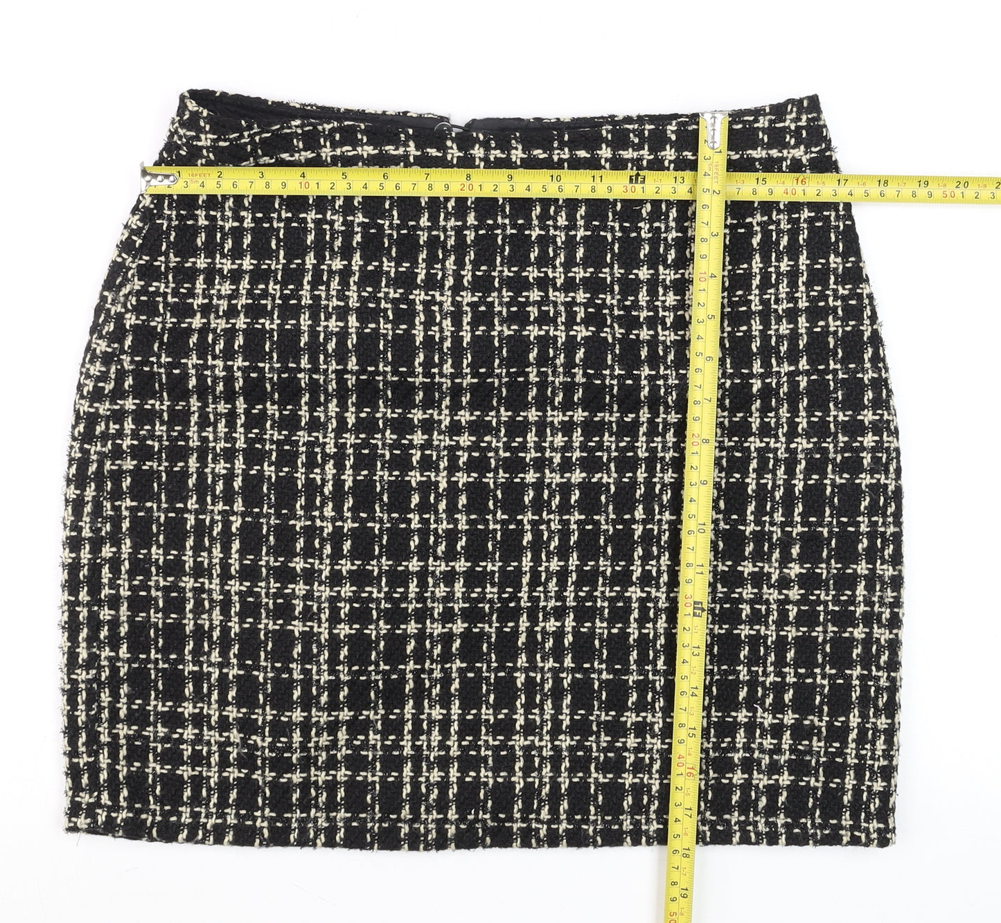 Papaya Women Black Check Tweed Pencil Skirt Size 12 Workwear