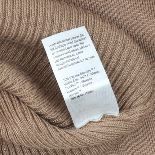 River Island Women’s Brown High Neck Puff Sleeve Knit Blouse Size 10