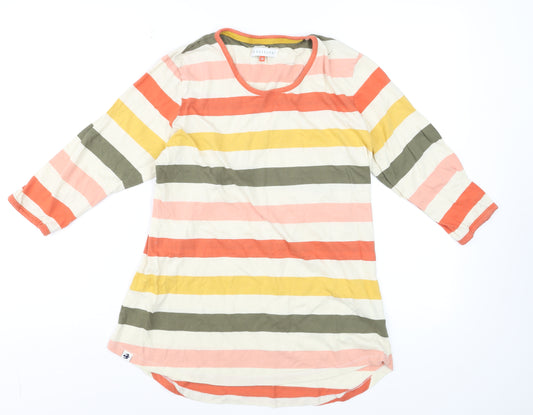 Brakeburn Womens Multicoloured Striped 3/4 Sleeve Cotton T-Shirt Size 14