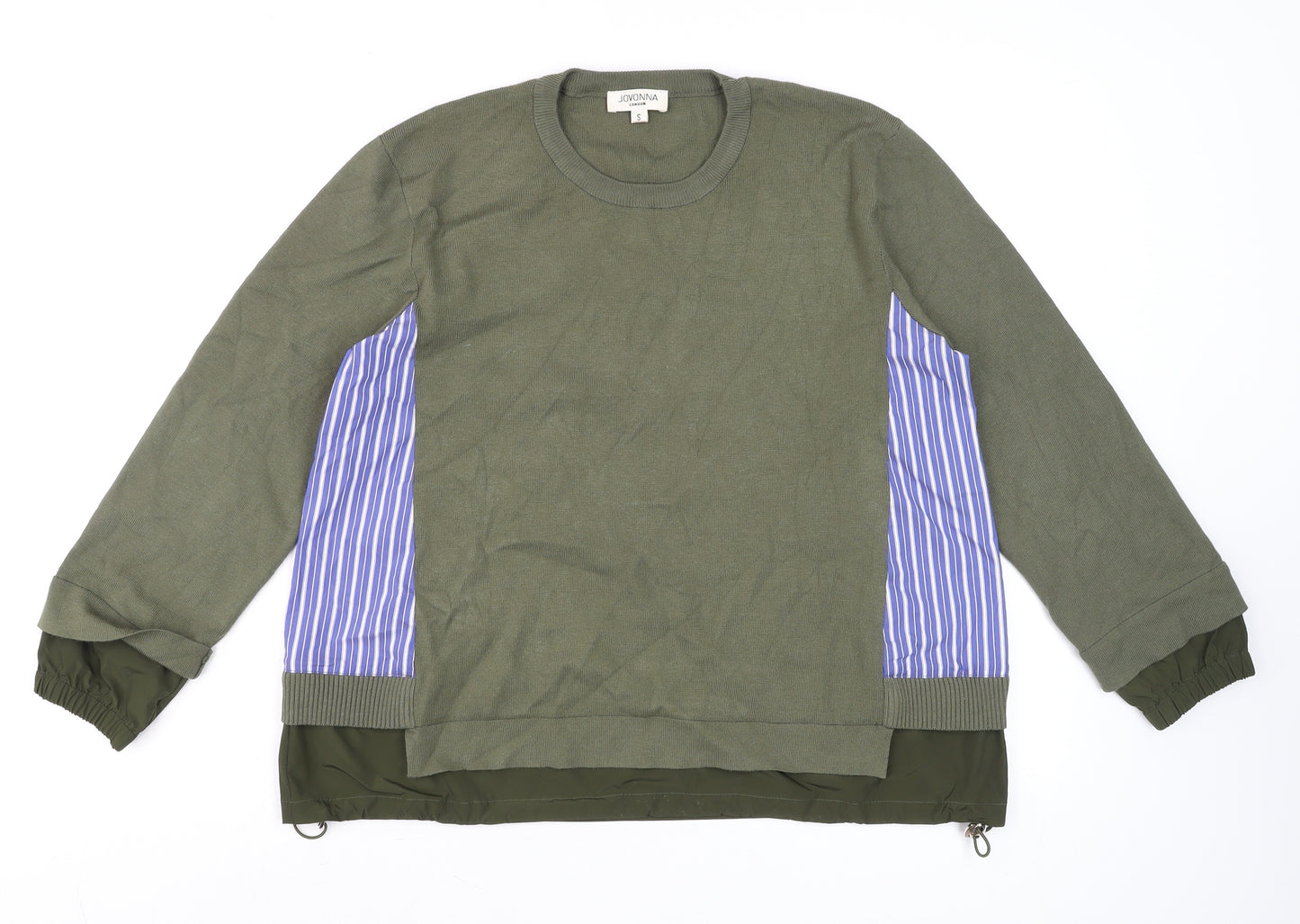 Jovonna London Women's Green Striped Panel Long Sleeve Casual Top Size S