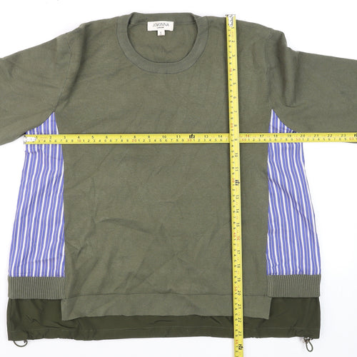 Jovonna London Women's Green Striped Panel Long Sleeve Casual Top Size S