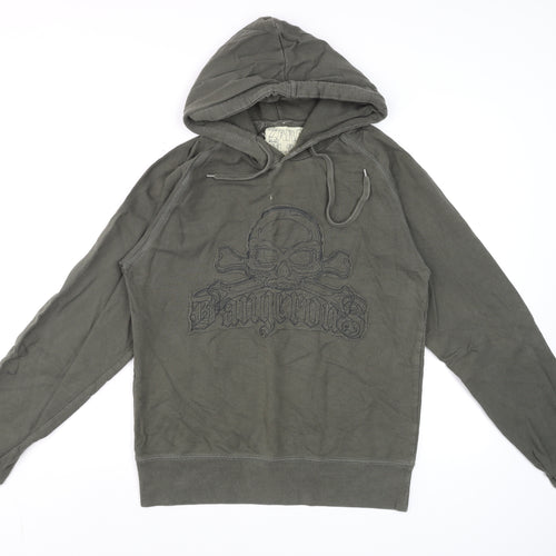 Zara Men's Green Skull Embroidered Pullover Hoodie Size M
