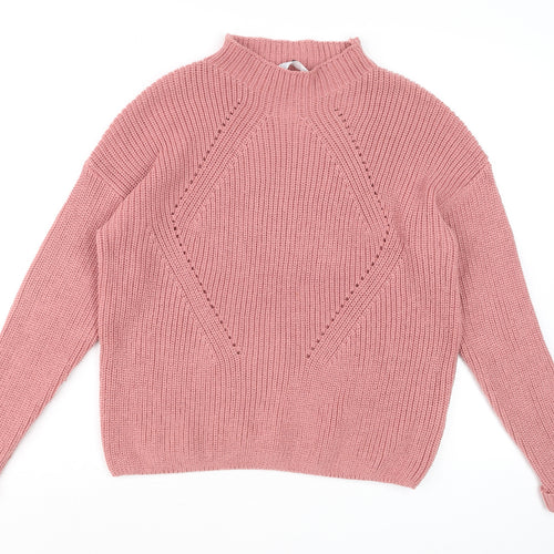 Primark Womens Pink Chunky Knit Mock Neck Jumper Size L