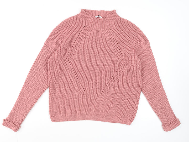 Primark Womens Pink Chunky Knit Mock Neck Jumper Size L