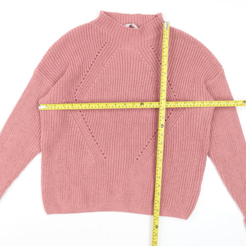 Primark Womens Pink Chunky Knit Mock Neck Jumper Size L