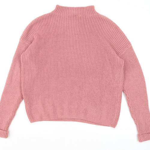 Primark Womens Pink Chunky Knit Mock Neck Jumper Size L