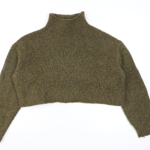 ZARA Women Green Mock Neck Chunky Knit Wool Blend Jumper Size S