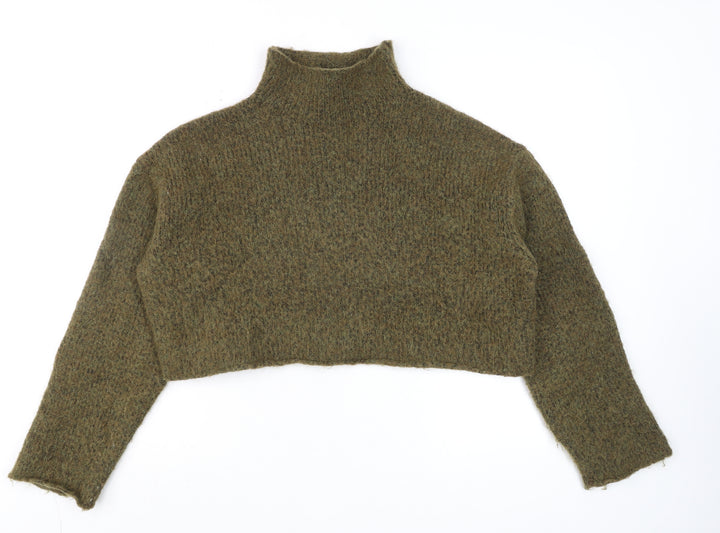 ZARA Women Green Mock Neck Chunky Knit Wool Blend Jumper Size S