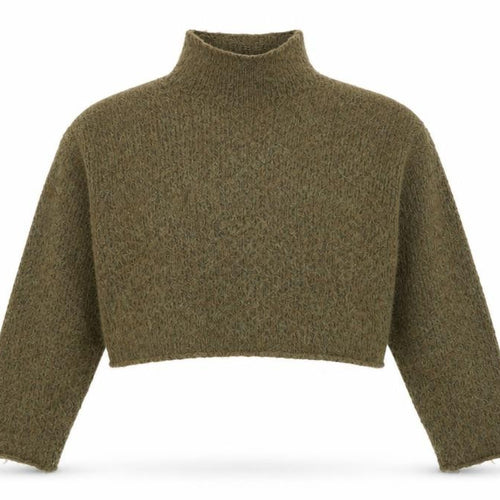 ZARA Women Green Mock Neck Chunky Knit Wool Blend Jumper Size S