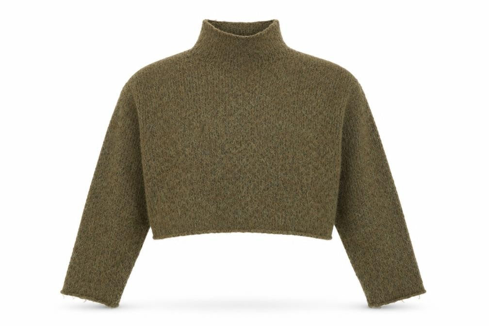 ZARA Women Green Mock Neck Chunky Knit Wool Blend Jumper Size S