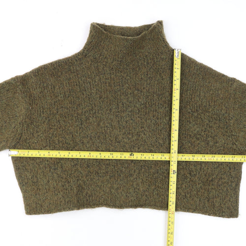 ZARA Women Green Mock Neck Chunky Knit Wool Blend Jumper Size S