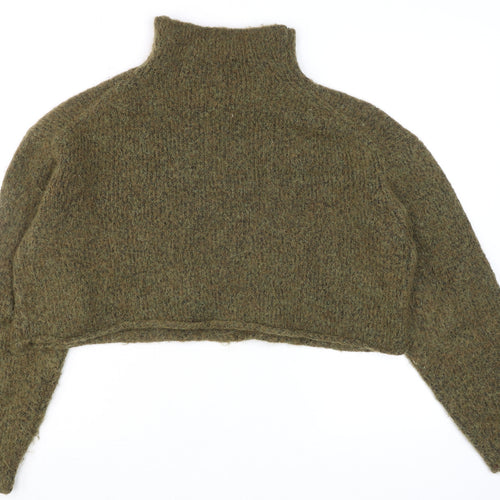 ZARA Women Green Mock Neck Chunky Knit Wool Blend Jumper Size S