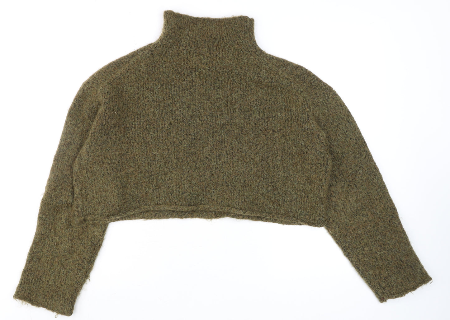 ZARA Women Green Mock Neck Chunky Knit Wool Blend Jumper Size S