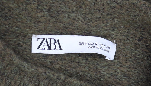 ZARA Women Green Mock Neck Chunky Knit Wool Blend Jumper Size S