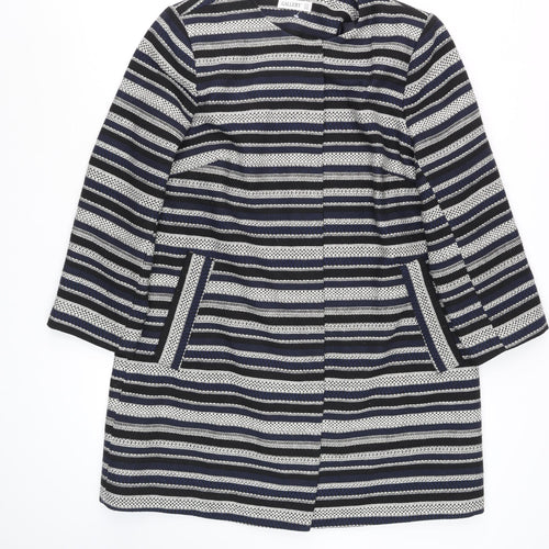 Gallery Women’s Blue Striped Mid-Length Overcoat Size 14