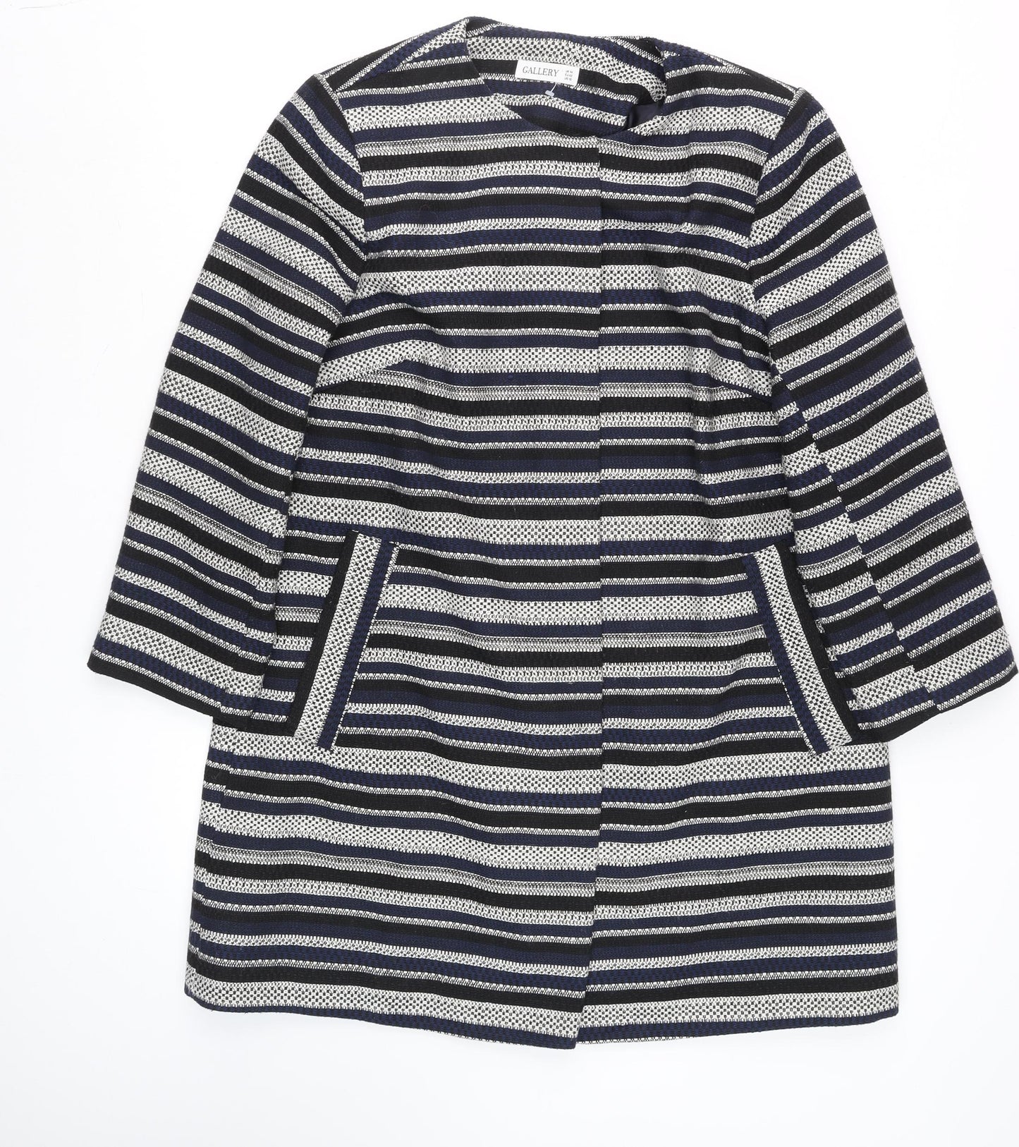 Gallery Women’s Blue Striped Mid-Length Overcoat Size 14