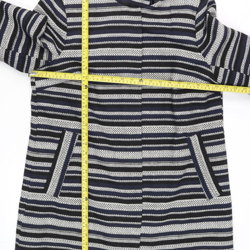 Gallery Women’s Blue Striped Mid-Length Overcoat Size 14
