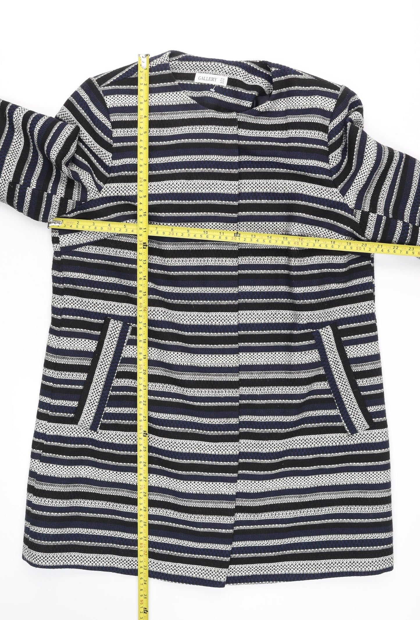 Gallery Women’s Blue Striped Mid-Length Overcoat Size 14