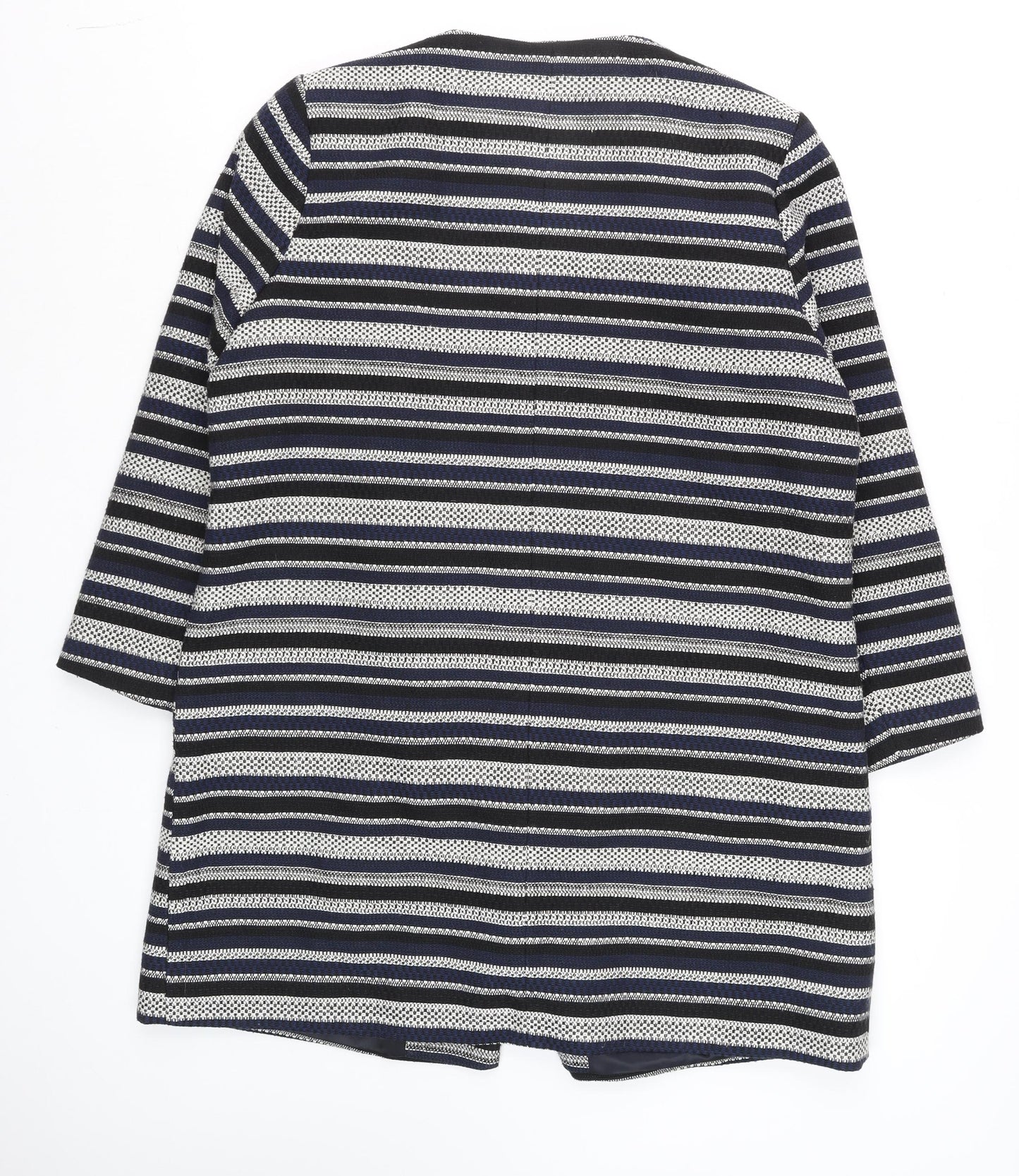 Gallery Women’s Blue Striped Mid-Length Overcoat Size 14