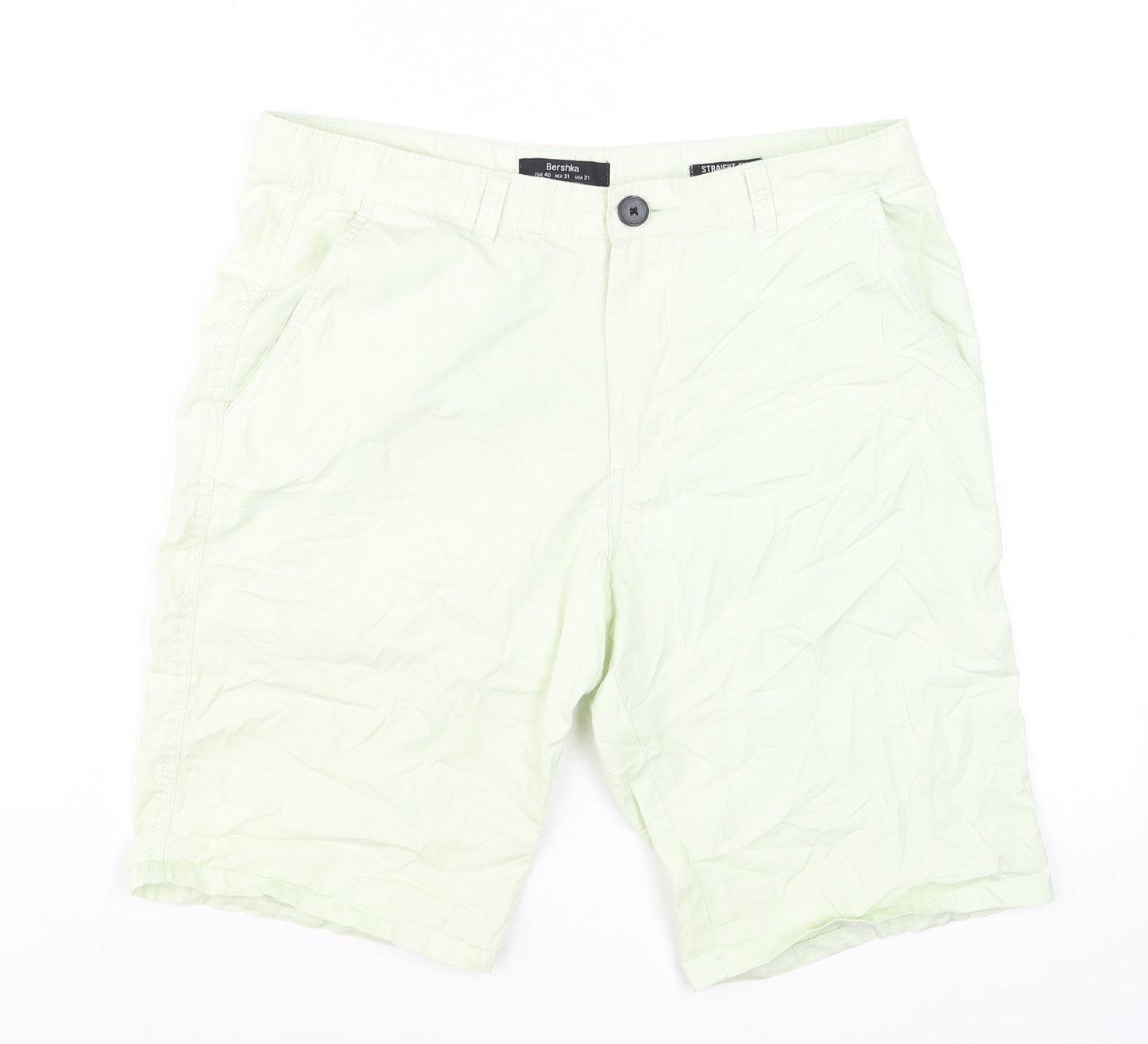 Bershka Men's Light Green Chino Shorts Size 31 Straight Fit