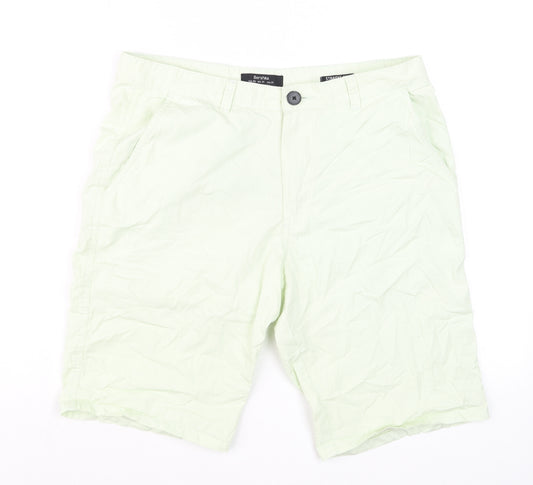 Bershka Men's Light Green Chino Shorts Size 31 Straight Fit