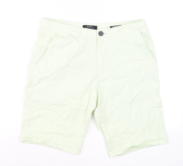 Bershka Men's Light Green Chino Shorts Size 31 Straight Fit