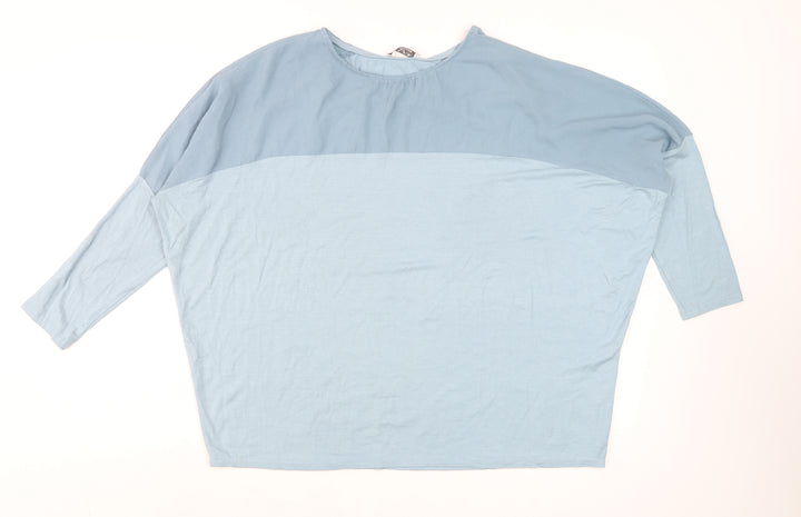 d.e.c.k. by Decollage Women's Blue Colourblock 3/4 Sleeve Relaxed Fit Top L