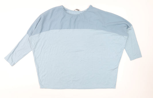 d.e.c.k. by Decollage Women's Blue Colourblock 3/4 Sleeve Relaxed Fit Top L