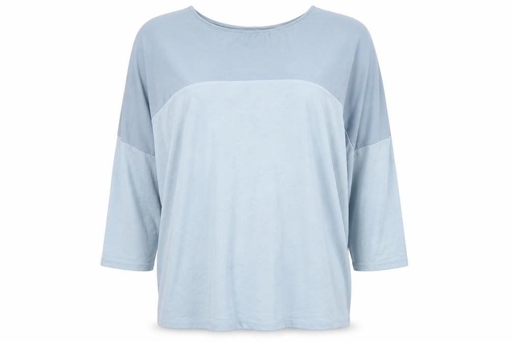 d.e.c.k. by Decollage Women's Blue Colourblock 3/4 Sleeve Relaxed Fit Top L