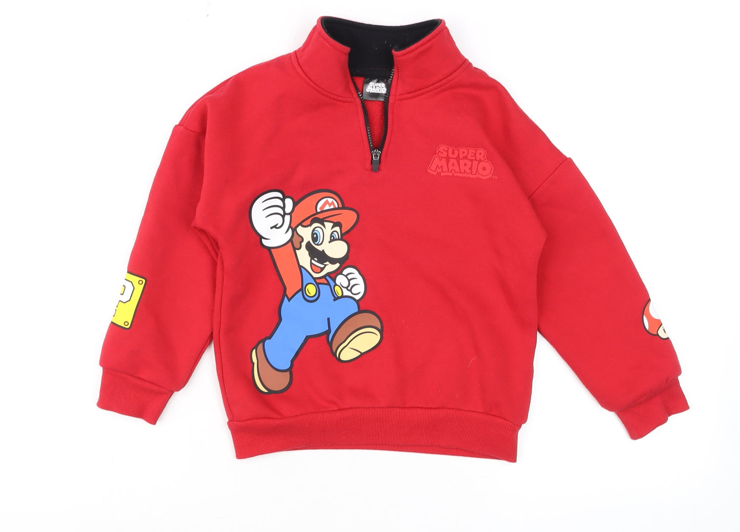 Super Mario Boys Red 5-6 Years 1/4 Zip Fleece Sweatshirt