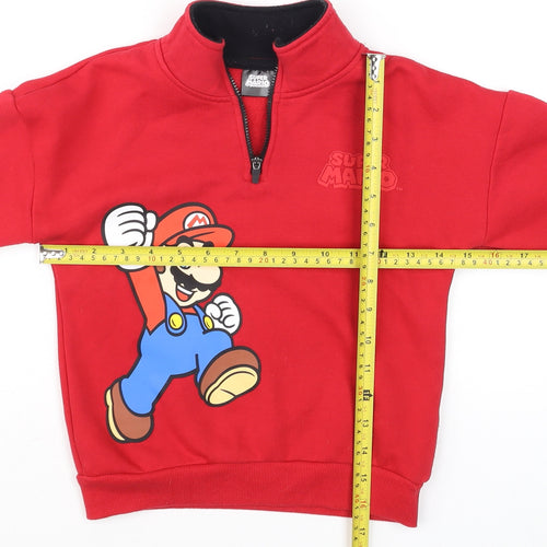 Super Mario Boys Red 5-6 Years 1/4 Zip Fleece Sweatshirt