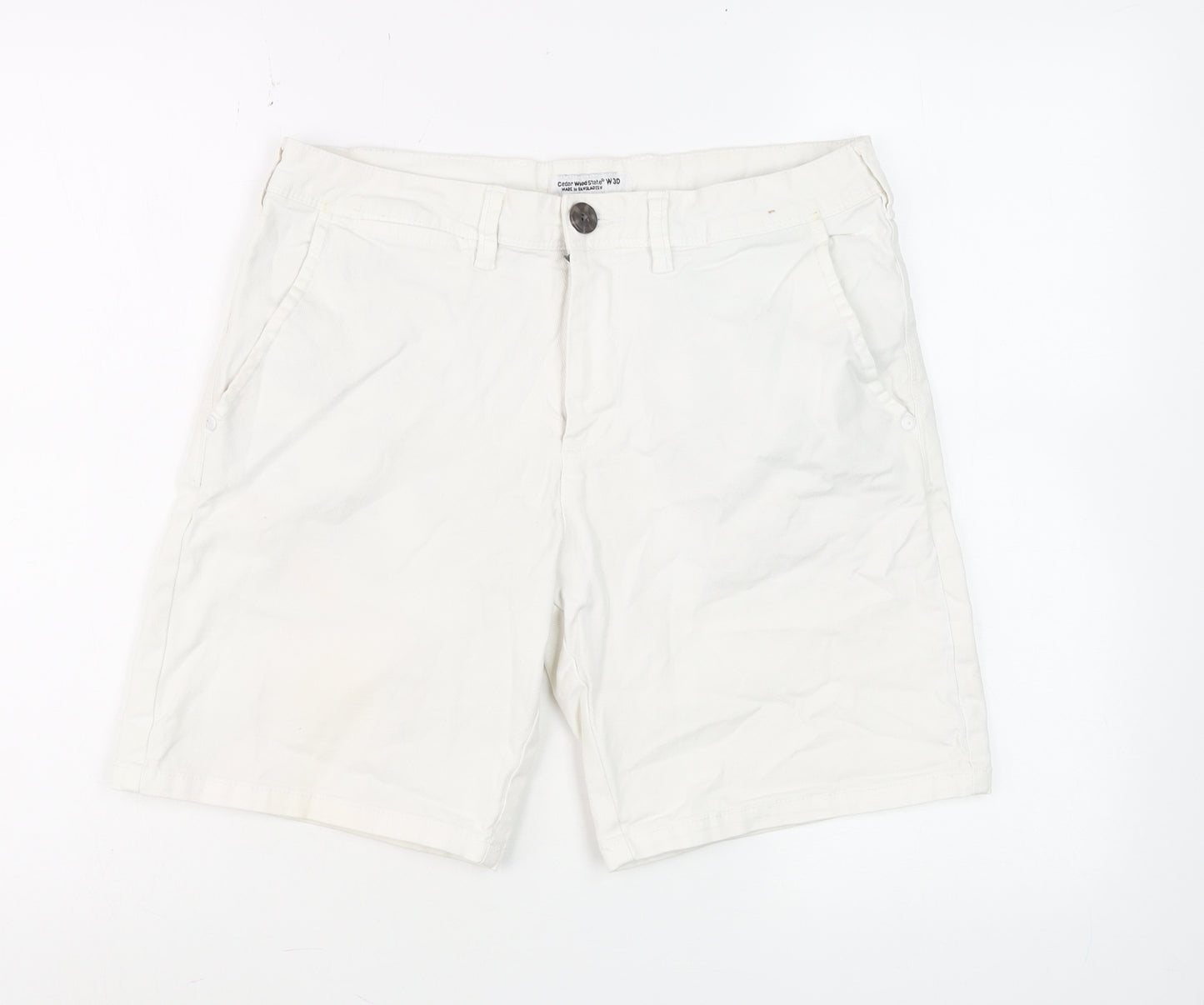 Cedar Wood State Men’s White Chino Shorts W30 Regular Fit Cotton