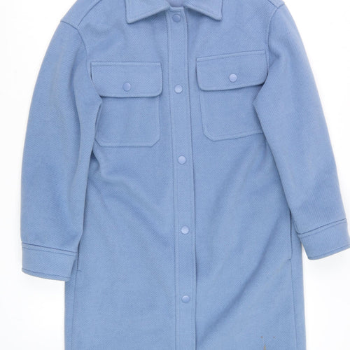 Marks and Spencer Women’s Blue Long Overcoat XS Fleece Button Detail