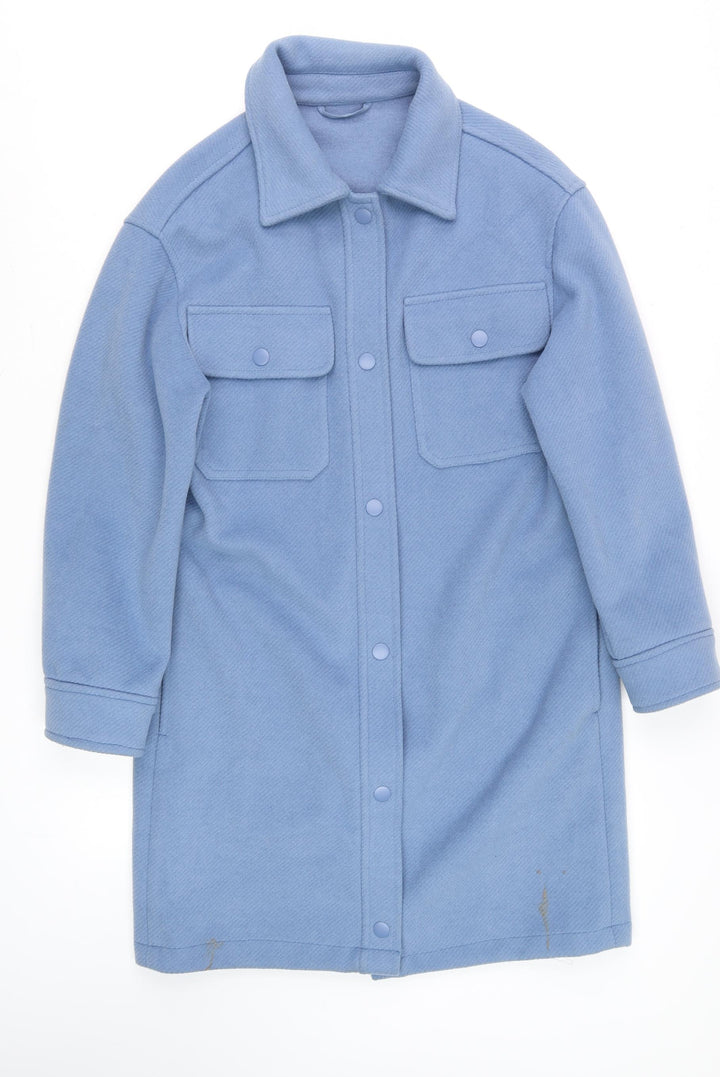 Marks and Spencer Women’s Blue Long Overcoat XS Fleece Button Detail